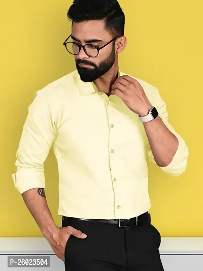 Reliable Yellow Cotton Solid Long Sleeve Formal Shirts For Men-thumb3