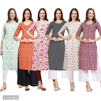 Women Crepe Digital Printed Straight Kurti Pack of 6-thumb0