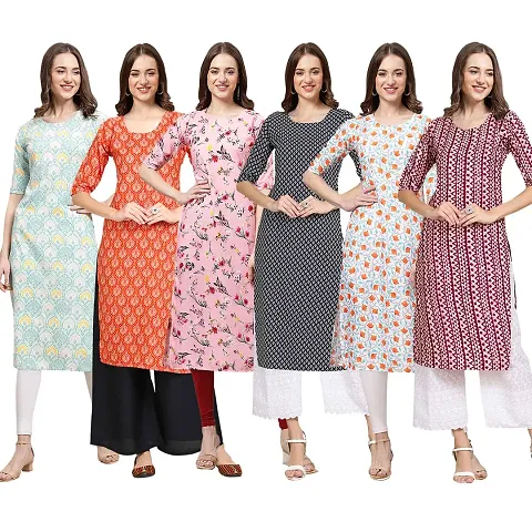 Women Crepe Digital Straight Kurti Pack of