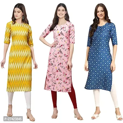 Stylish Multicoloured Crepe Stitched Kurta For Women Pack of 3