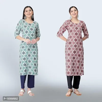 Women Stylish Crepe Ethnic Motif Casual Straight Kurta