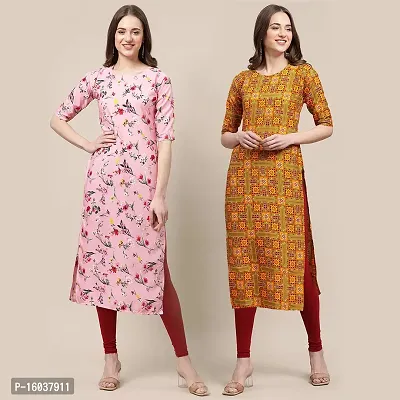 Stylish Crepe Printed Straight Kurta For Women-Pack Of 2