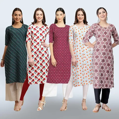 Combo Of 5 Crepe Printed Kurtis