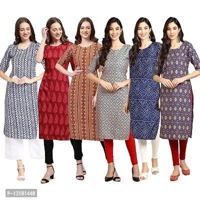 Women Crepe Digital Printed Straight Kurti  Pack of 6-thumb0