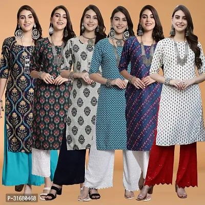 Fancy Crepe Printed Kurtas For Women Pack Of 6-thumb0