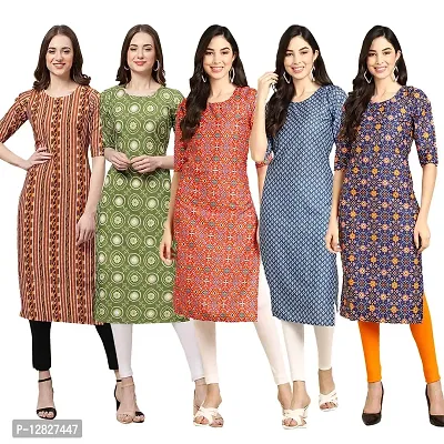 Attractive Straight Multicoloured Printed Crepe Kurta Combo For Women Pack Of 5-thumb0