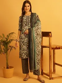 Stylish Blue Cotton Printed Kurta Bottom and Dupatta Set For Women-thumb1