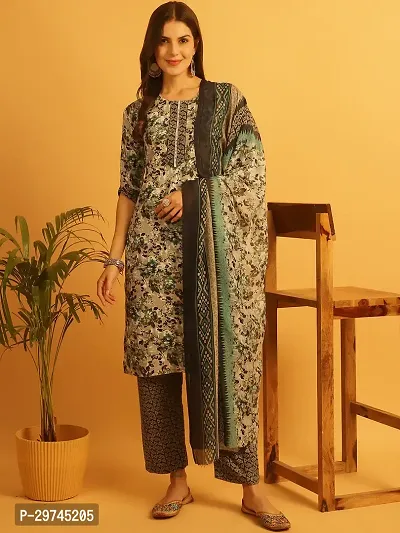 Stylish Blue Cotton Printed Kurta Bottom and Dupatta Set For Women-thumb2