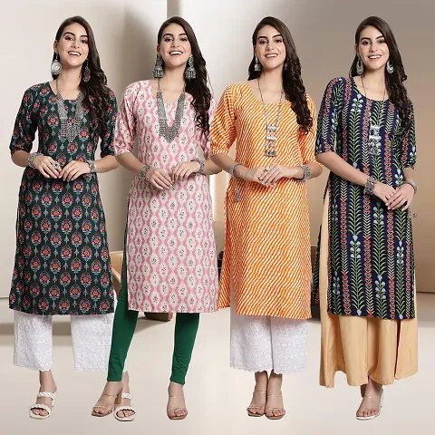 Fancy Straight Crepe Kurti - Pack Of 4