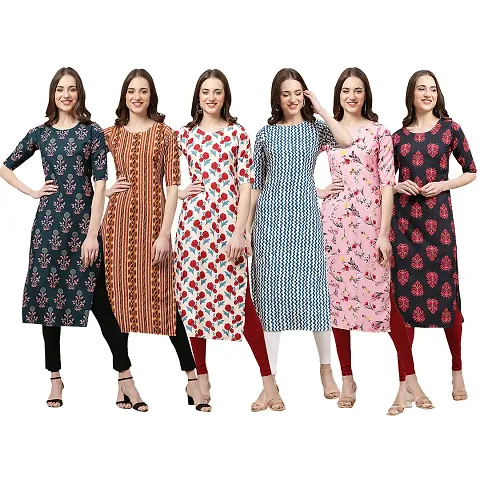 Women Crepe Digital Straight Kurti Pack of