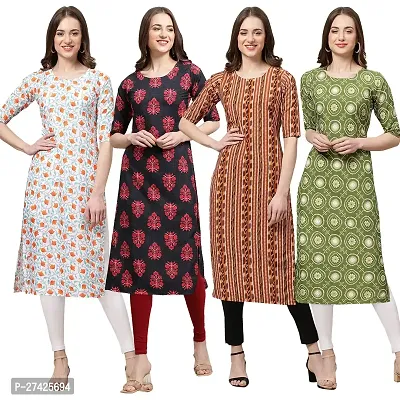 Stylish Multicoloured Crepe Stitched Kurta For Women Pack of 4