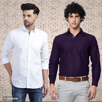 Elegant Cotton Multicoloured Long Sleeves Formal Shirt For Men- Pack Of 2