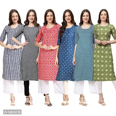 Women Crepe Digital Printed Straight Kurti Pack of 6-thumb0