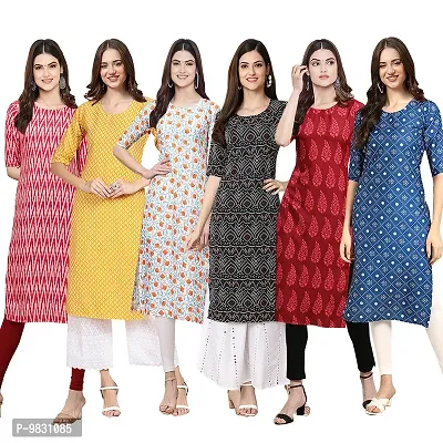 Women Crepe Digital Printed Straight Kurti  Pack of 6-thumb0