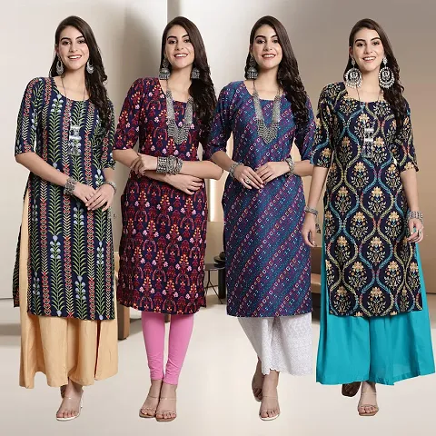 Fancy Straight Crepe Kurti - Pack Of 4