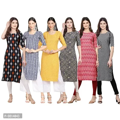 Women Crepe Digital Printed Straight Kurti  Pack of 6-thumb0