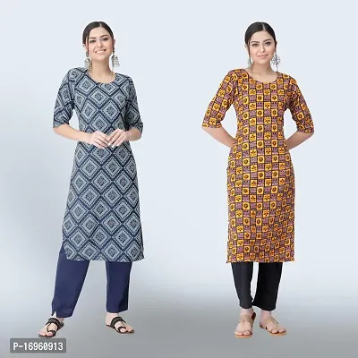 Women Stylish Crepe Ethnic Motif Casual Straight Kurta