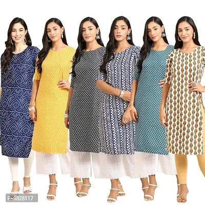 Women Crepe Digital Printed Straight Kurti  Pack of 6-thumb0