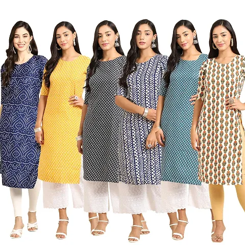 Stylish Crepe Printed Kurti - Pack of 6