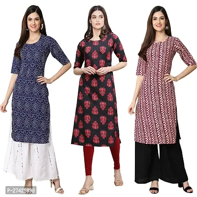 Stylish Multicoloured Crepe Stitched Kurta For Women Pack of 3-thumb0