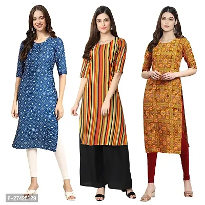 Stylish Multicoloured Crepe Stitched Kurta For Women Pack of 3-thumb0