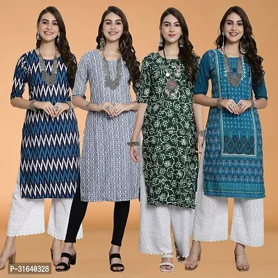 Attractive Multicoloured Printed Crepe Kurtas For Women Pack Of 4-thumb0