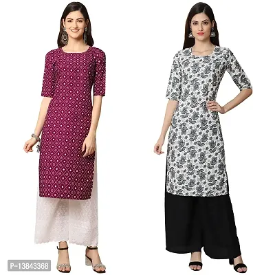 Alluring Crepe Printed Straight Kurta For Women- Pack Of 2-thumb0