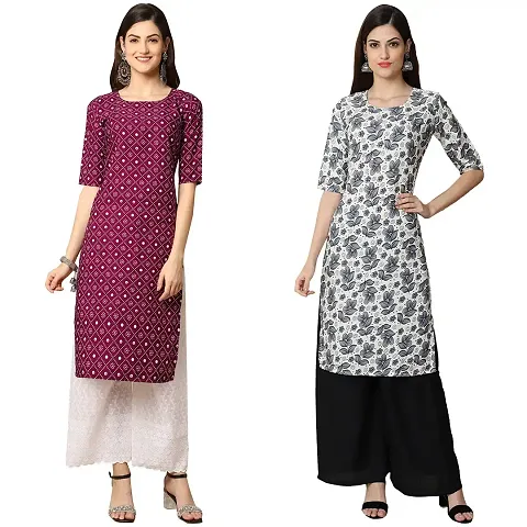 Stylish Digital Woman Crepe Kurtis Pack of 2