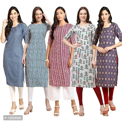 Women Crepe Digital Printed Straight Kurti { Pack of 5 }