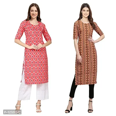 Straight Multicoloured Printed Crepe Kurta Pack Of 2-thumb0