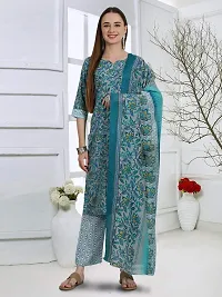 Stylish Cotton Blend Printed Kurta With Pant And Dupatta Set For Women-thumb1