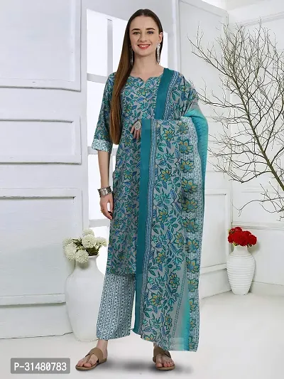 Stylish Cotton Blend Printed Kurta With Pant And Dupatta Set For Women-thumb2