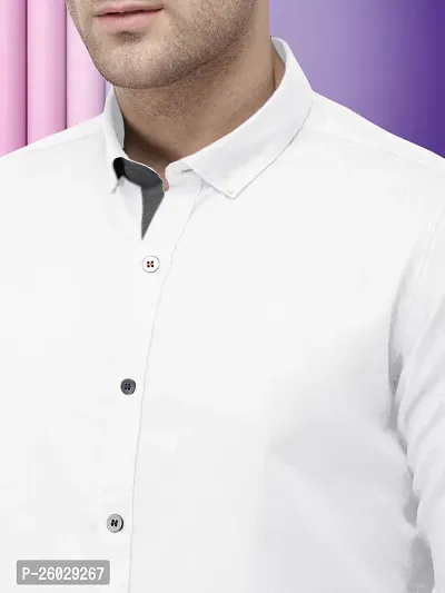 Men Stylish White Cotton Solid Long Sleeve Semi Formal Shirt-thumb4