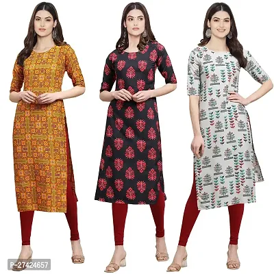 Stylish Multicoloured Crepe Stitched Kurta For Women Pack of 3