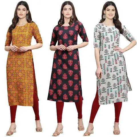 Stylish Crepe Straight Kurta For Women- Pack Of 3