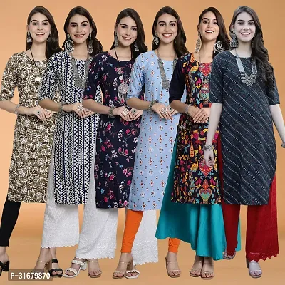 Fancy Crepe Printed Kurtas For Women Pack Of 6