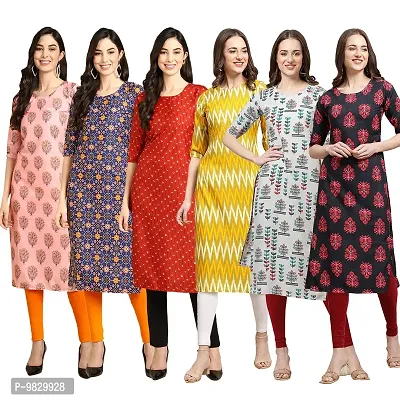 Women Crepe Digital Printed Straight Kurti  Pack of 6-thumb0