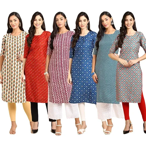 Stylish Crepe Printed Kurti - Pack of 6