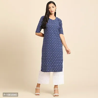 Stylish Blue Crepe Ethnic Motif Straight Kurta For Women-thumb0