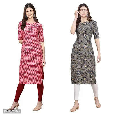 Straight Multicoloured Printed Crepe Kurta Pack Of 2-thumb0