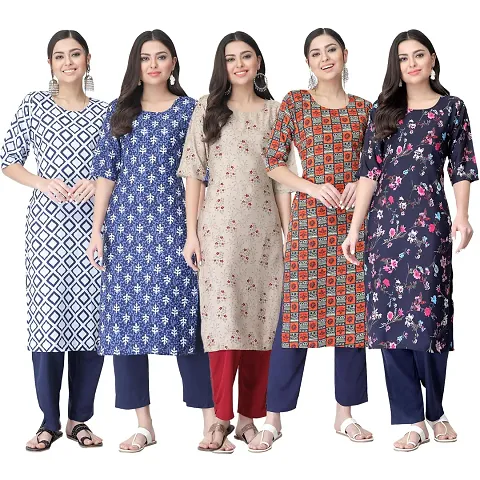 Crepe Printed Straight Kurtis For Women Pack Of 5