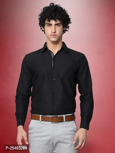 Reliable Black Cotton Solid Long Sleeve Casual Shirts For Men-thumb4