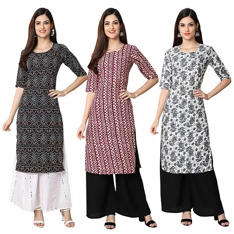 Beautiful Crepe Straight Kurta For Women Pack Of 3