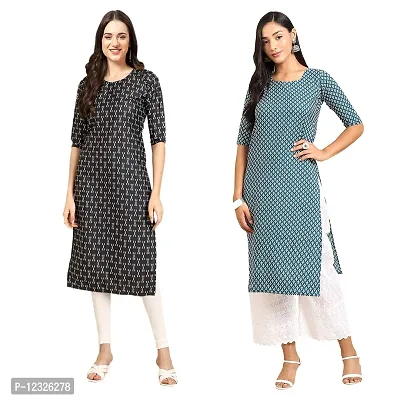 Straight Multicoloured Printed Crepe Kurta Pack Of 2