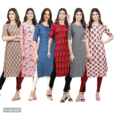 Womens Crepe Digital Printed Straight Kurti Pack of 6