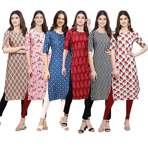 Crepe Digital Printed Straight Kurti Pack of 6