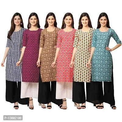 Trendy Crepe Printed Straight Kurta Combo For Women Pack Of 6