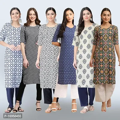 Women Stylish Crepe Printed Straight Kurta Combo