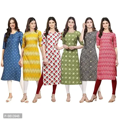 Women Crepe Digital Printed Straight Kurti  Pack of 6-thumb0