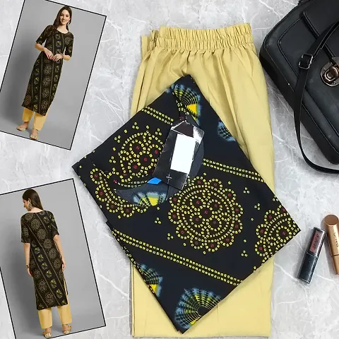 Stylish Crepe Straight Printed Kurtis Bottom Set